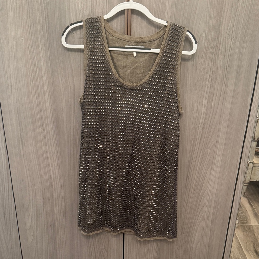 Zara Sleeveless Sequined Olive Green Tank Dress